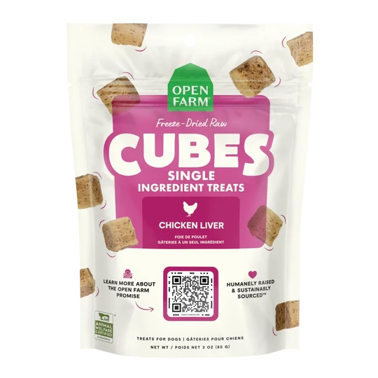 Open Farm Dog Treat FD Raw Chicken Liver Cubes 3 oz