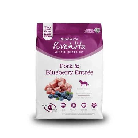 Pure Vita Dog Dry GF Pork Blueberry 12LB